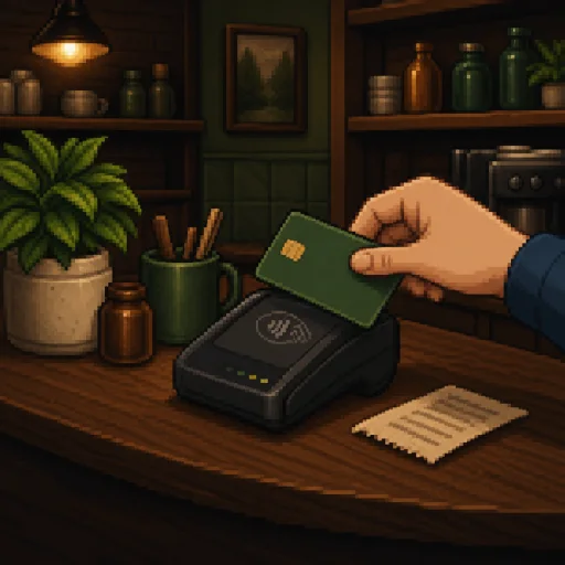 Pixel-art contactless payment during a restaurant visit